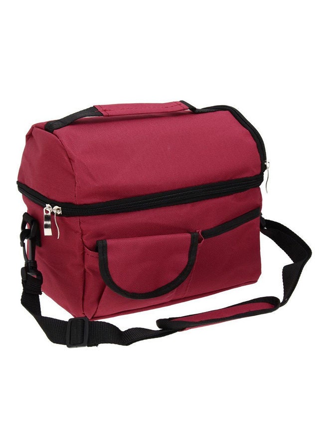 Generic Large Capacity Insulated Square Lunch Bag Cooler Tote Carry Bags Travel Bento Box With Adjustable Shoulder Strap Wine Red - Image 1