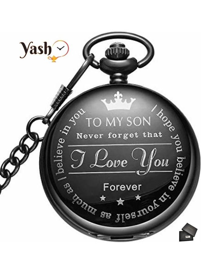 ياش ساعة جيب كوارتز بتصميم كلاسيكي ومطبوع عليها عبارة "I Love You Forever Son"  - Image 2