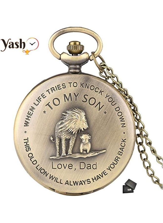 YASH - Retro Style Lion's Son Quartz Pocket Watch - Image 1