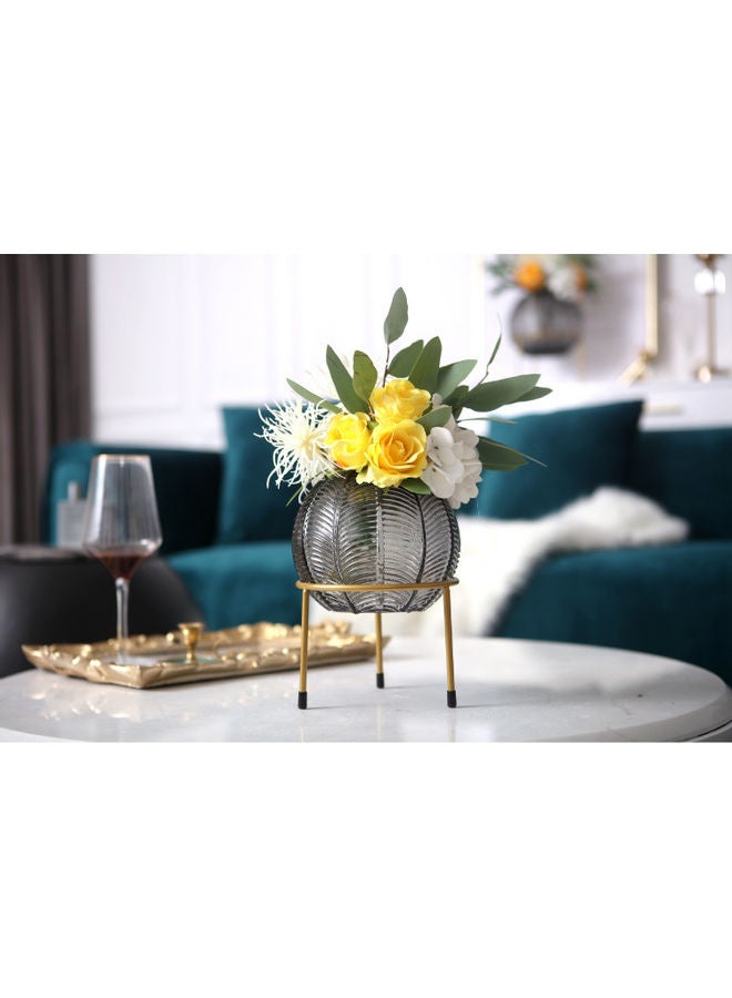 بيوينتي مزهرية من الزجاج الشفاف بطابع أوروبي وتصميم مبتكر لتزيين المنزل رمادي 28سم - Image 3