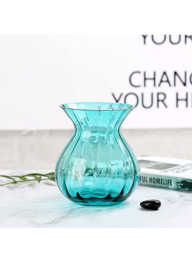 Beauenty European Style Simple Transparent Glass Office Desk Living Room Vase Blue 18cm  - Image 2