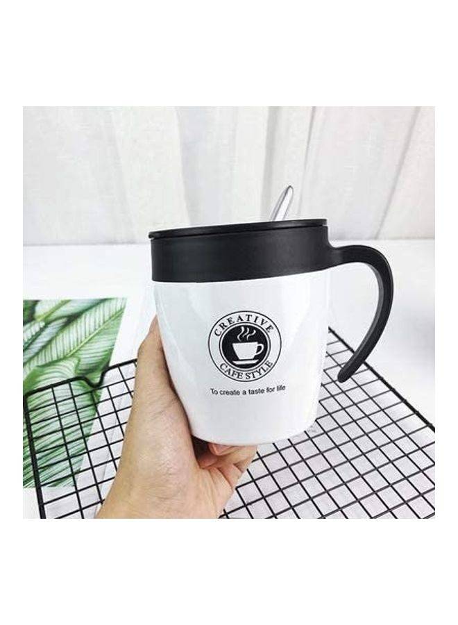 كوب قهوة حراري معزول بجدار مزدوج مع ملعقة بمقبض للغطاء لمشروبات الشاي المثلجة والمشروبات الساخنة أبيض 330ملليلتر - Image 2