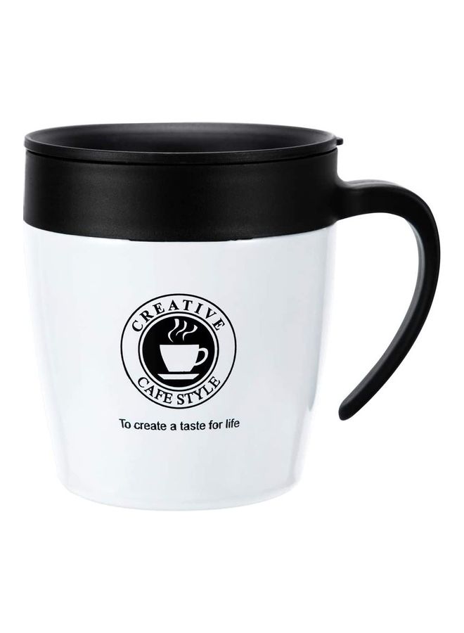 كوب قهوة حراري معزول بجدار مزدوج مع ملعقة بمقبض للغطاء لمشروبات الشاي المثلجة والمشروبات الساخنة أبيض 330ملليلتر - Image 1