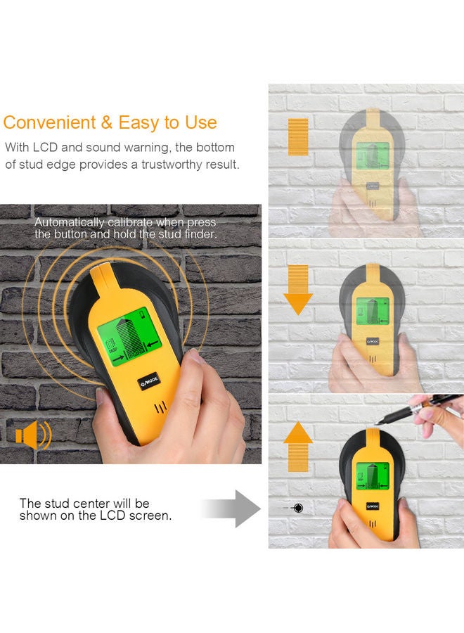 جهاز استشعار للكشف عن المسامير في الحائط مزود بشاشة LCD للكشف عن المسامير المعدنية وسلك التيار المتردد داخل الخشب. برتقالي 18.50 x 5.00 x 8.00سم - Image 4