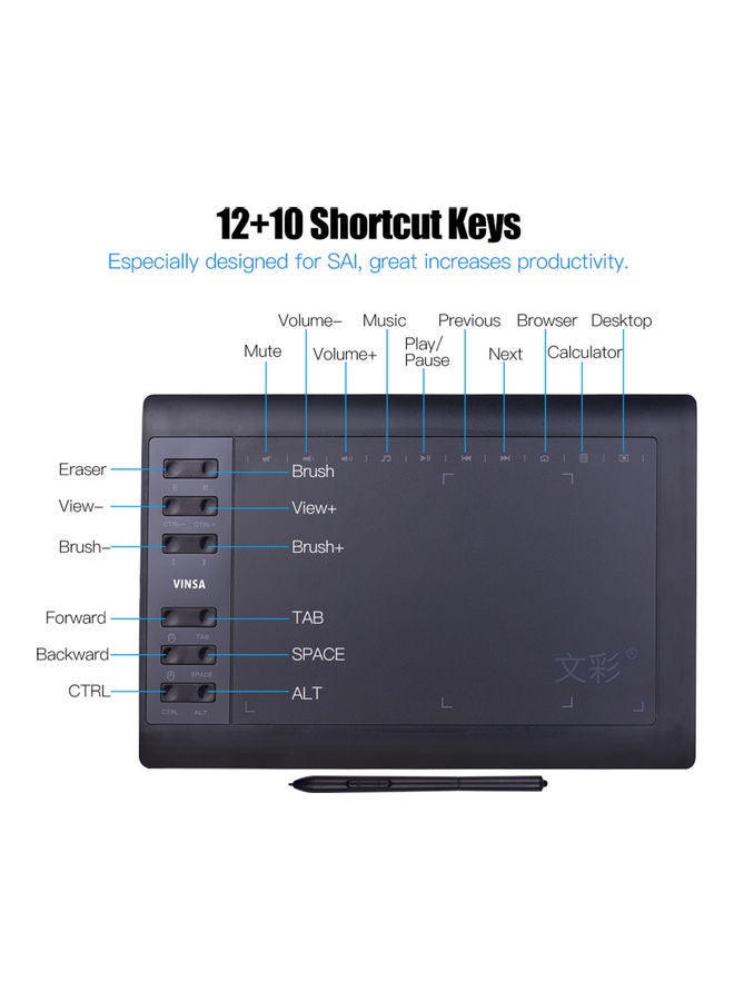 10x6 Inch Writing Board Digital Graphic Drawing Tablets Support Pc/laptop/smartphone Connection Electronic Black - Image 2