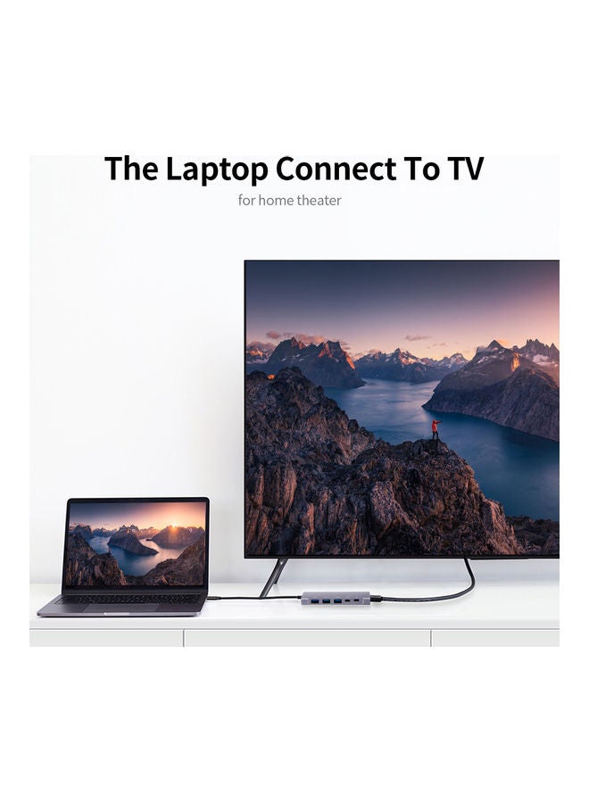 وصلة 9 في 1 متعدد الوظائف من Type-C إلى 4K HD للشحن ونقل البيانات/USB3.0/SD TF/HD/3.5 مم رمادي - Image 3