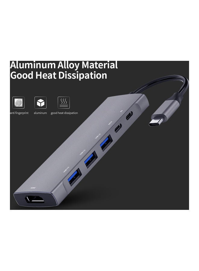 وصلة 9 في 1 متعدد الوظائف من Type-C إلى 4K HD للشحن ونقل البيانات/USB3.0/SD TF/HD/3.5 مم رمادي - Image 5