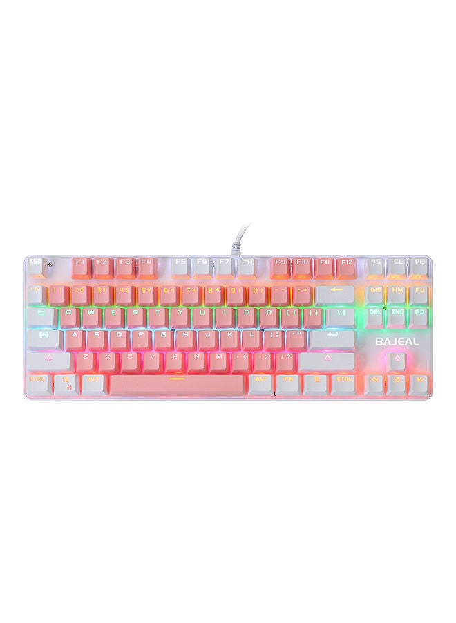 Generic 87 Keys Wired Mixed Light Keyboard With Mechanical Blue Switch Suspension Button Pink & White  - Image 1