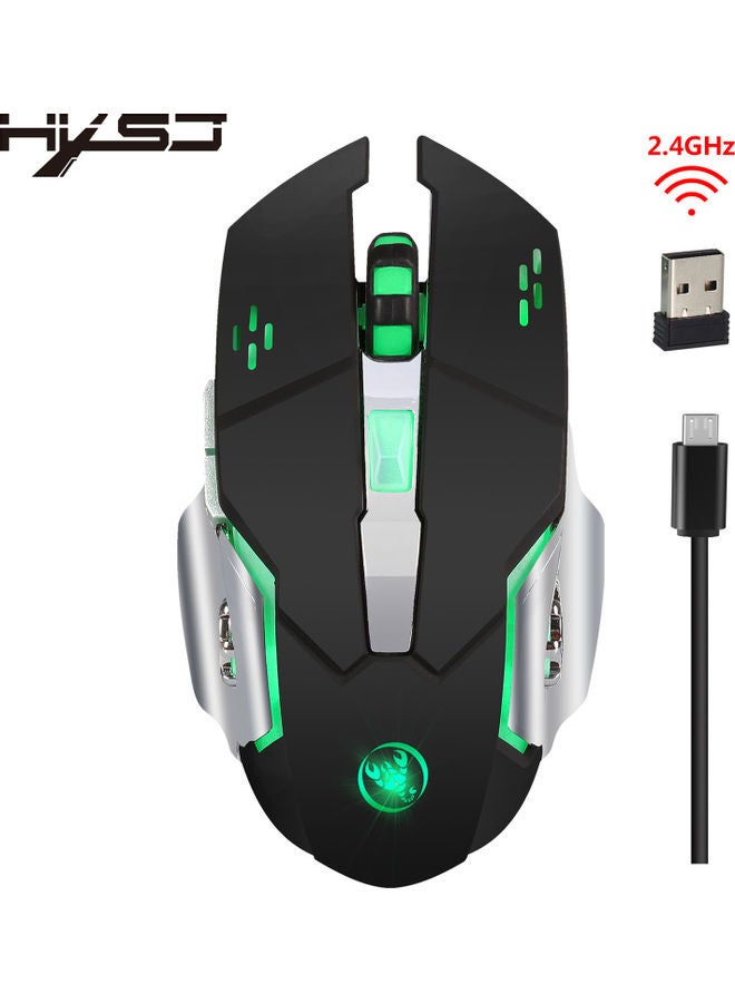 إتش إكس إس جيه ماوس ضوئي لاسلكي للألعاب Hxsj M70 2.4g بألوان متغير عند الشحن مع DPI قابل للتعديل متوافق مع أجهزة الحاسوب والنوت بوك واللابتوب أسود - Image 2