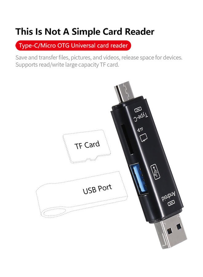 ماركة غير محددة قارئ بطاقات ذاكرة TF 3 في 1 عالي السرعة بمنفذ Type-C OTG لأجهزة الكمبيوتر والهواتف أسود  - Image 3