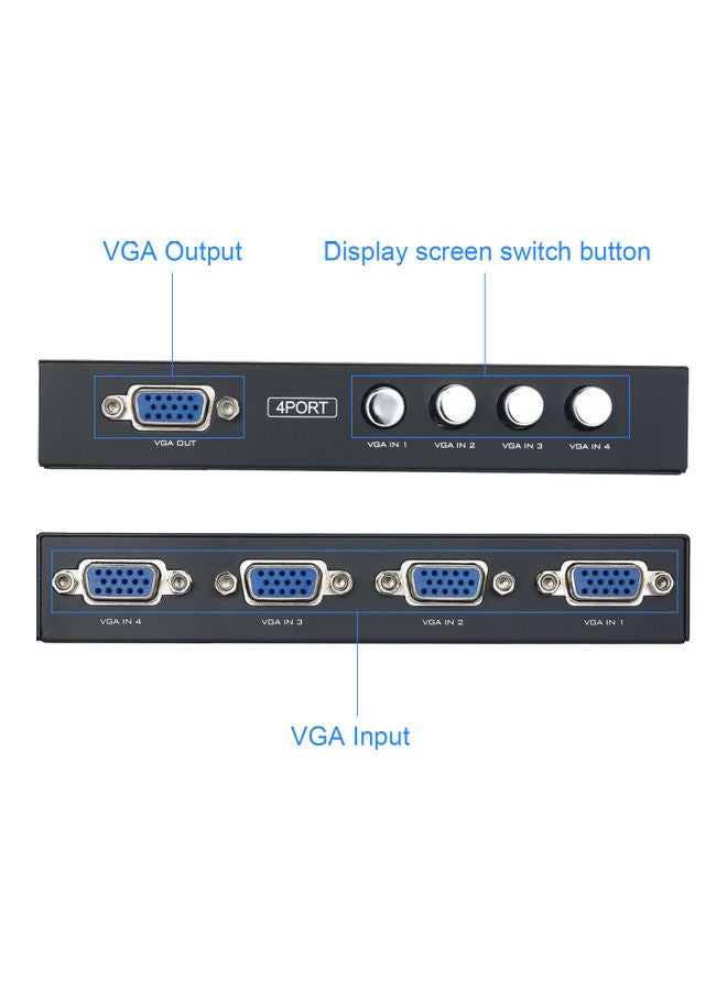 Generic - 4 Port Vga 4-In 1-Out Video Metal Splitter Switch Adapter For Lcd Pc Tv Monitor Black - Image 1