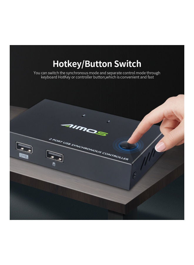 Generic - Aimos Am-Km202 2 Port Usb Synchronous Switch Controller Support Keyboard Mouse Input 2 Black - Image 1