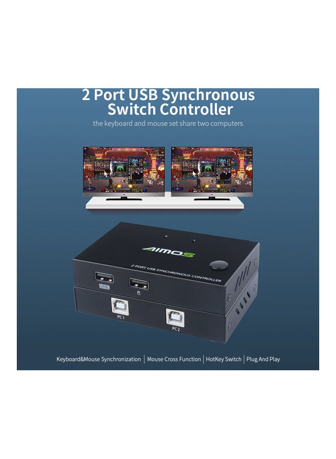 Generic - Aimos Am-Km202 2 Port Usb Synchronous Switch Controller Support Keyboard Mouse Input 2 Black - Image 1