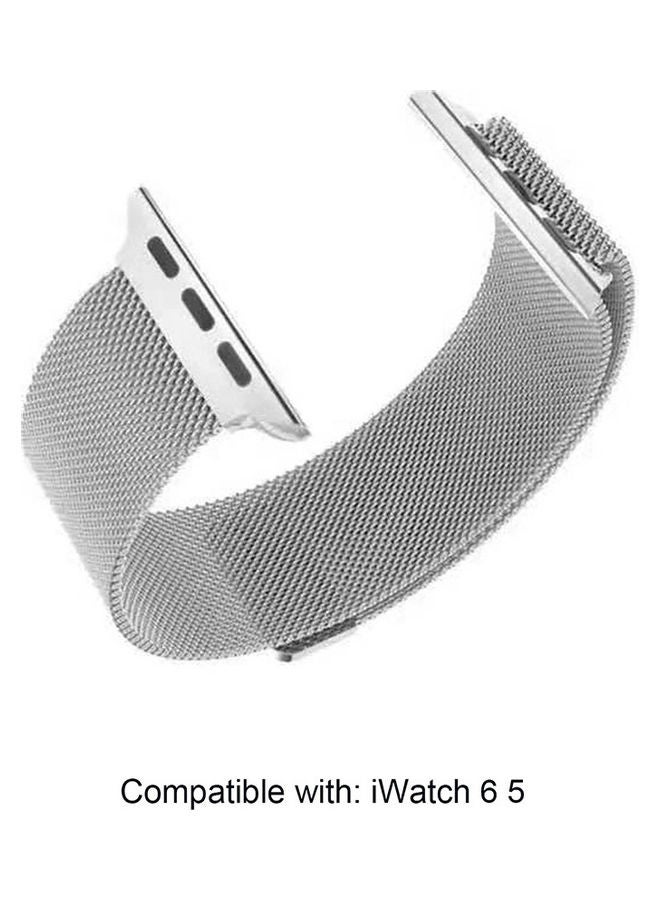 Generic - Milanese Loop Band Strap Compatible With Apple Watch 6 5 Stainless Steel 42MM 44MM Iwatch Series Bracelet Accessories WatchBand Silver - Image 1