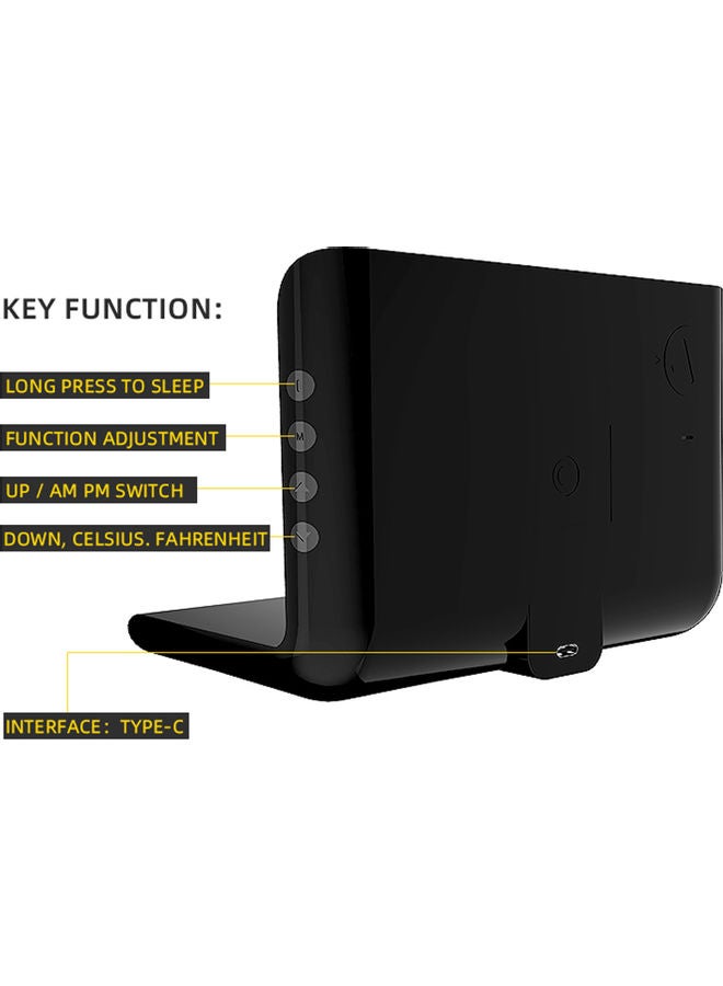 Digital Alarm Clock With Wireless Chargings Led Time Temperature Black 17.5 x 12.5 x 12.6cm - Image 2