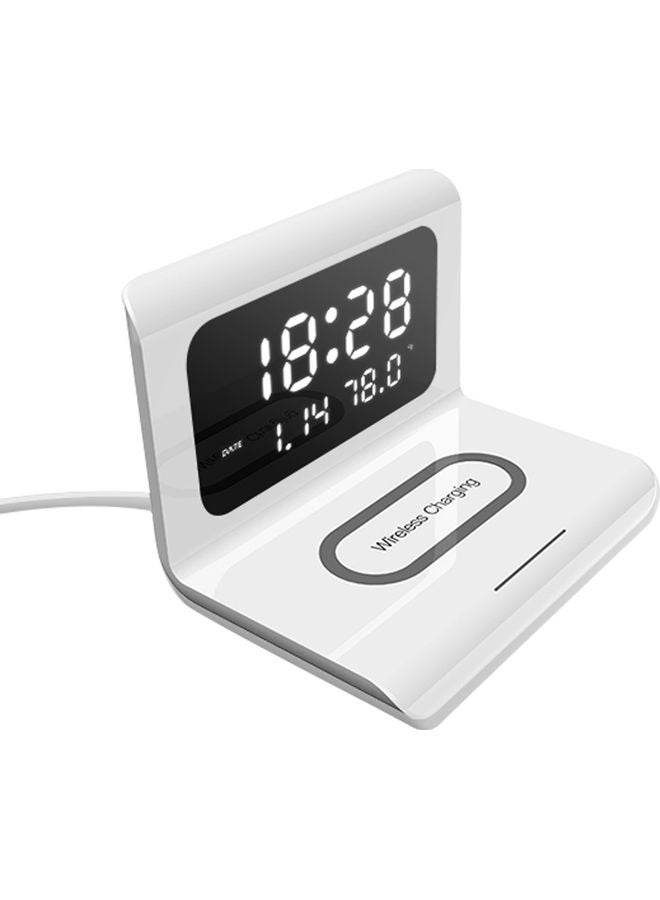 Digital Alarm Clock With Wireless Chargings Led Time Temperature White 17.5 x 12.5 x 12.6cm - Image 1