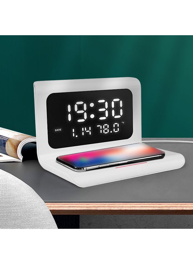 Digital Alarm Clock With Wireless Chargings Led Time Temperature White 17.5 x 12.5 x 12.6cm - Image 2