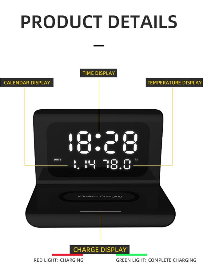 Digital Alarm Clock With Wireless Chargings Led Time Temperature White 17.5 x 12.5 x 12.6cm - Image 3