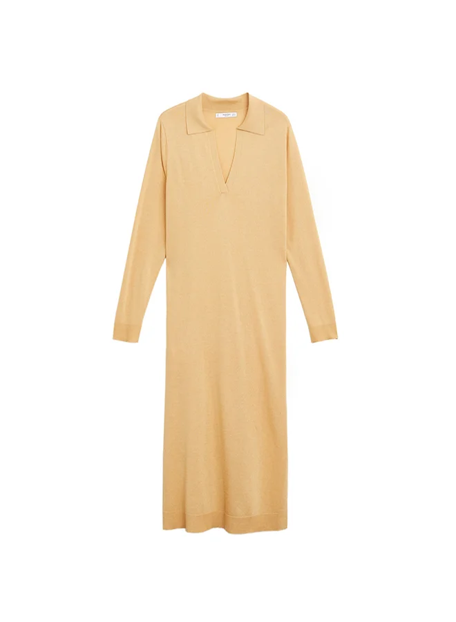 MANGO Solid Pattern Midi Dress Beige