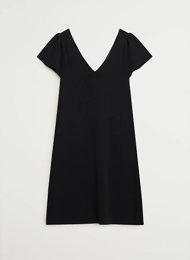 MANGO Frills Ruched Sleeve Midi Dress Black