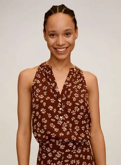 MANGO Dotted Printed Maxi Skirt Brown