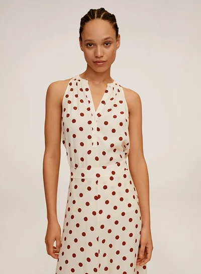 MANGO Dotted Printed Maxi Skirt Ecru