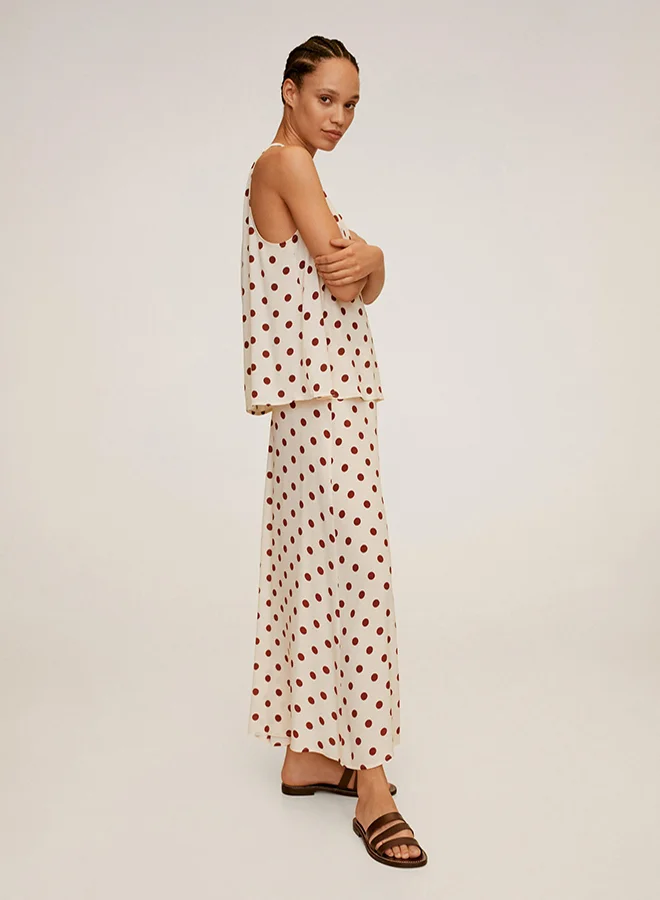 MANGO Dotted Printed Maxi Skirt Ecru