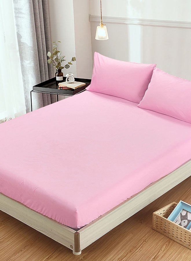 3-Piece Bedsheet Set Cotton Pink 180x200cm