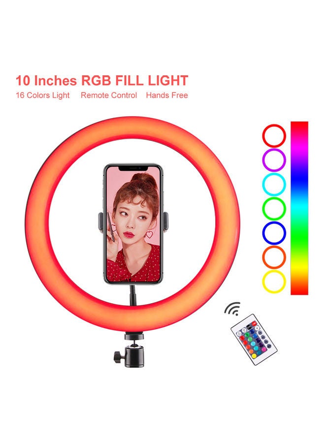 حلقة إضاءة لصور السيلفي بإضاءة متعددة الألوان RGB تعمل بتقنية البلوتوث مع حامل للهاتف المحمول متعدد الألوان 40x6.5x34سم  - Image 4