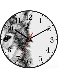 لوحة ساعة حائط للديكور بطبعة تعبر عن ذئب أسود 30x30سم  - Image 1
