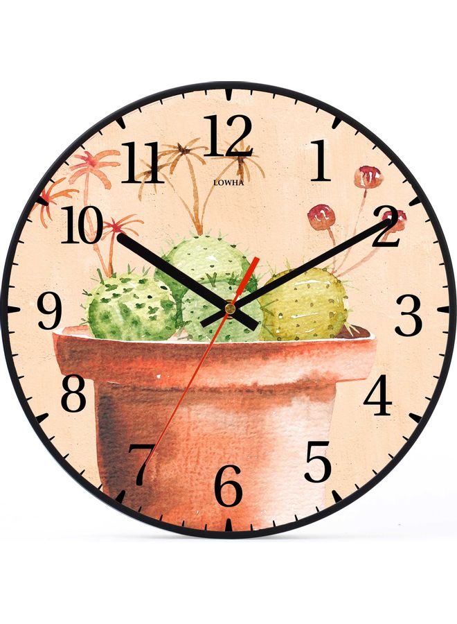 LOWHA Cactus Pot Decorative Wall Clock Black 30x30cm  - Image 1