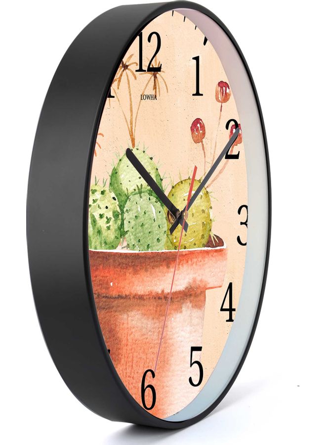 LOWHA Cactus Pot Decorative Wall Clock Black 30x30cm  - Image 2