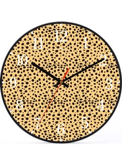 لوحة ساعة حائط صغيرة مزخرفة بطبعة جلد النمر تعمل بالبطارية أسود 30x30سم  - Image 1