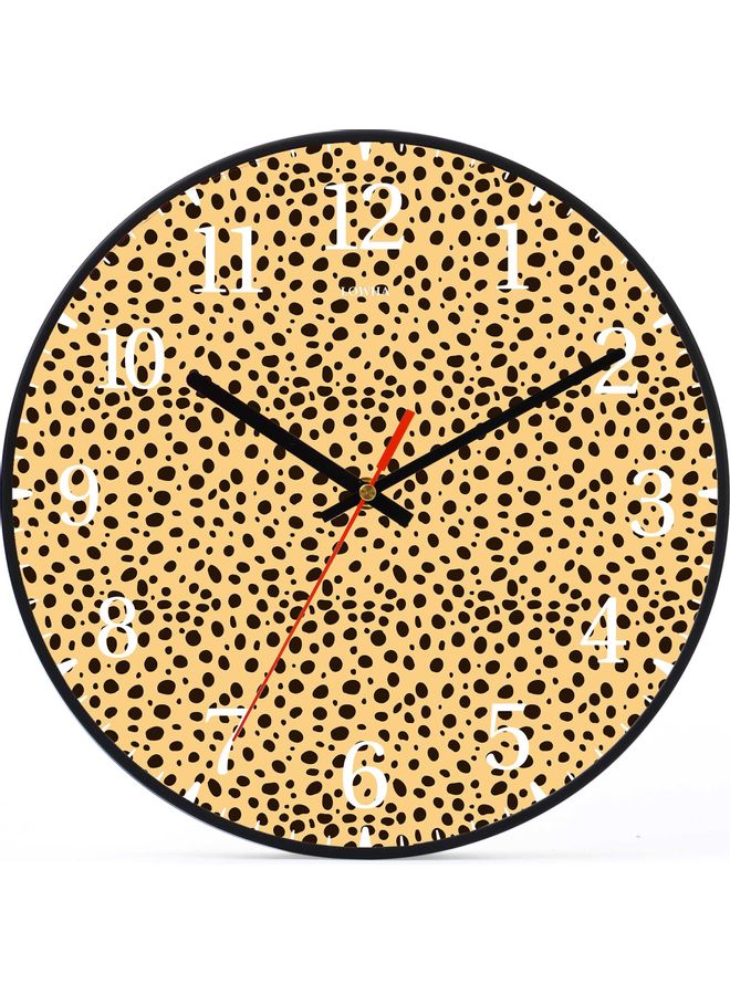 لوحة ساعة حائط صغيرة مزخرفة بطبعة جلد النمر تعمل بالبطارية أسود 30x30سم  - Image 1