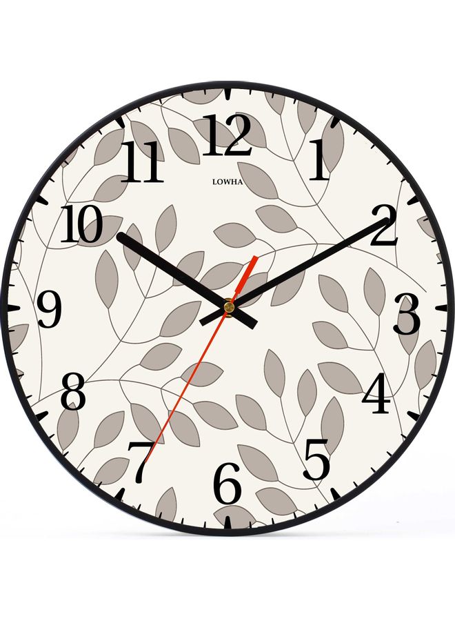 لوحة ساعة حائط للديكور بطبعة ورقة شجر وتعمل ببطارية أسود 30x30سم - Image 1