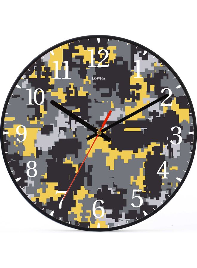 LOWHA Camouflage Pixel Decorative Wall Clock Battery Operated Black 30x30cm  - Image 1