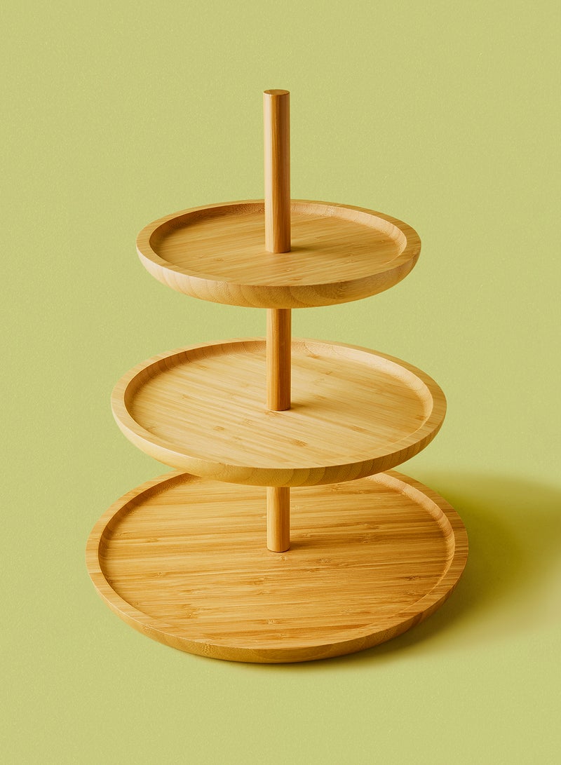 Noon East Bamboo Cake Stand - Serving Dish - For Cupcakes, Muffins, Snacks, Fruit - Cake Stand - Stand Cake - Cake Plate - Cake Dishes - Brown Brown  - Image 1