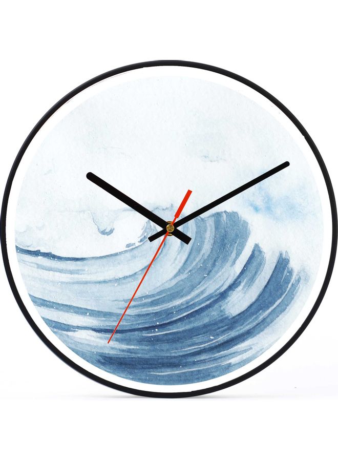 لوحة ساعة حائط للديكور بطبعة موجة بحر كبيرة أسود 30x30سم - Image 1