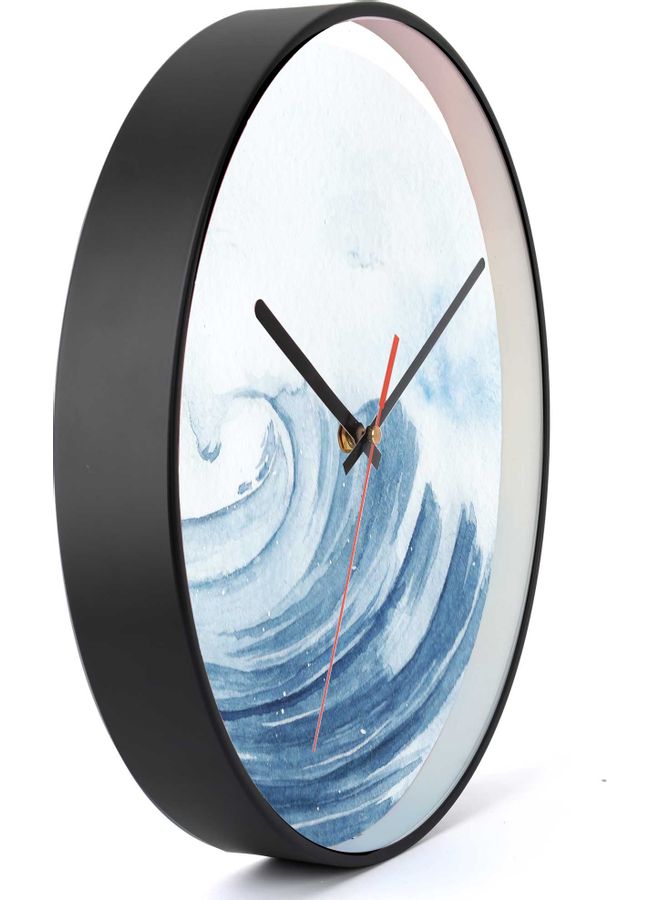 لوحة ساعة حائط للديكور بطبعة موجة بحر كبيرة أسود 30x30سم - Image 2