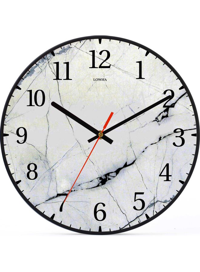 لوحة ساعة حائط للديكور بطبعة أرض رخامية وتعمل ببطارية أسود 30x30سم - Image 1