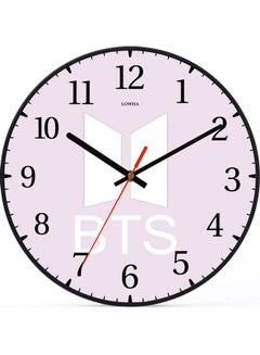 لوحة ساعة حائط للديكور بطبعة حروف "BTS" بلون فاتح وتعمل ببطارية أسود 30x30سم  - Image 1