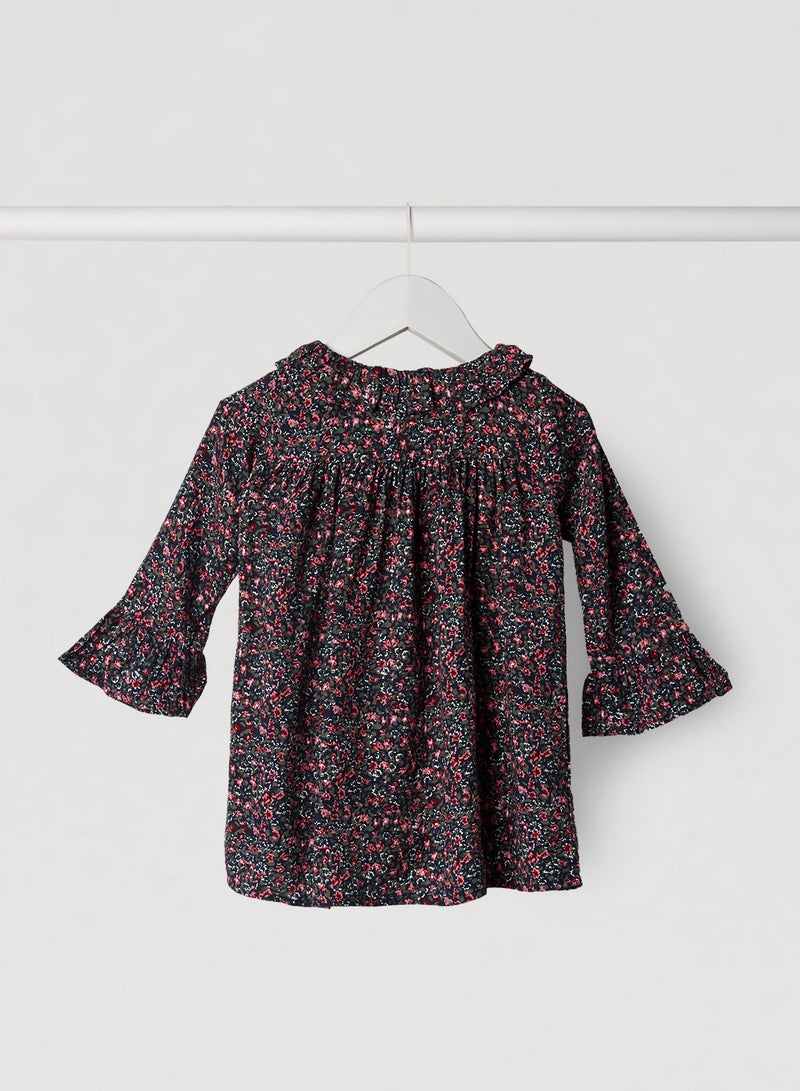 NAME IT - Floral Printed Midi Dress Dark Sapphire - Image 1