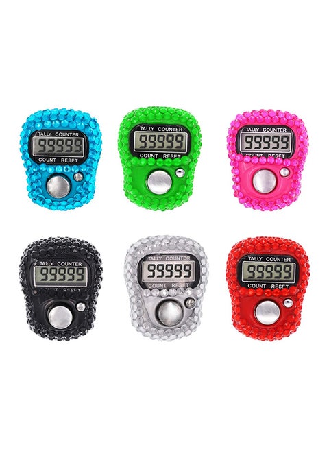 6-Piece Crystal Design Tally Counter With Case Multicolour