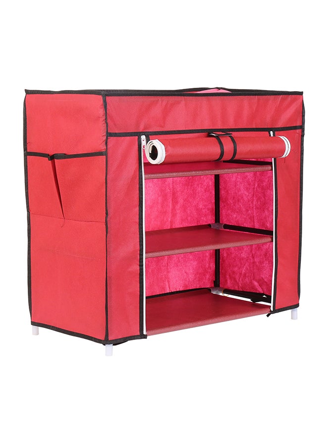 LAWAZIM 3-Layer Nonwoven Shoe Rack With Fabric Cover Red 26cm - Image 3