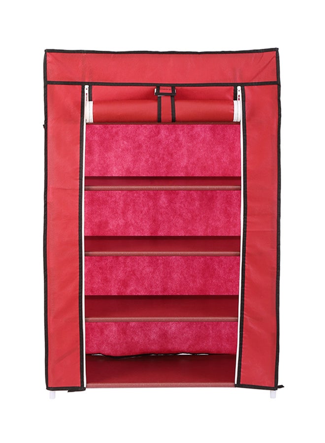 LAWAZIM 5-Layer Nonwoven Shoe Rack With Fabric Cover Red 28cm - Image 1