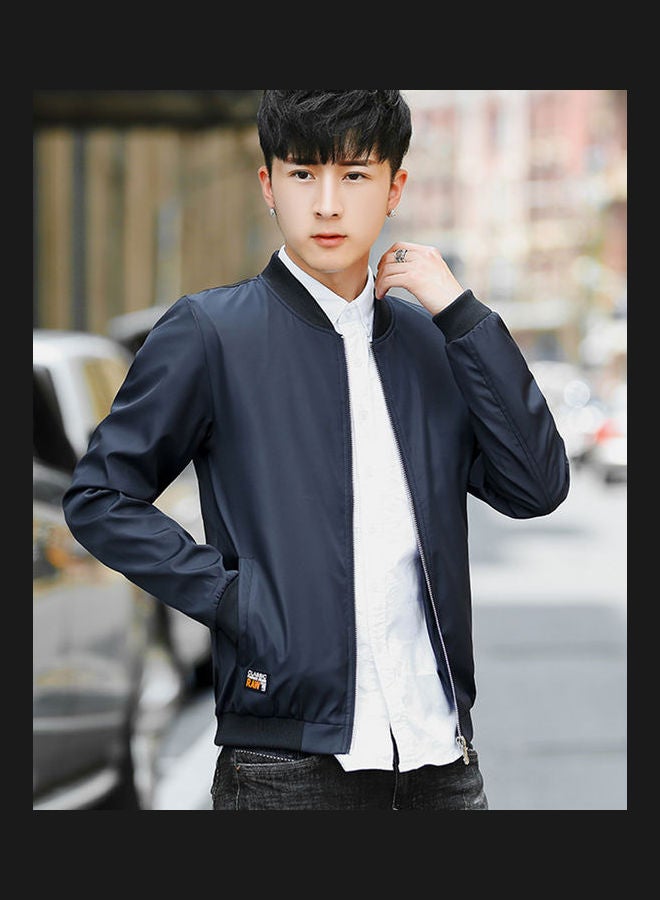 Solid Zip Up Baseball Jacket Black - Image 1