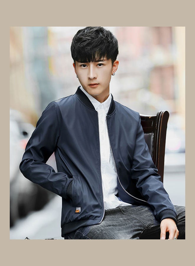 Solid Zip Up Baseball Jacket Black - Image 2