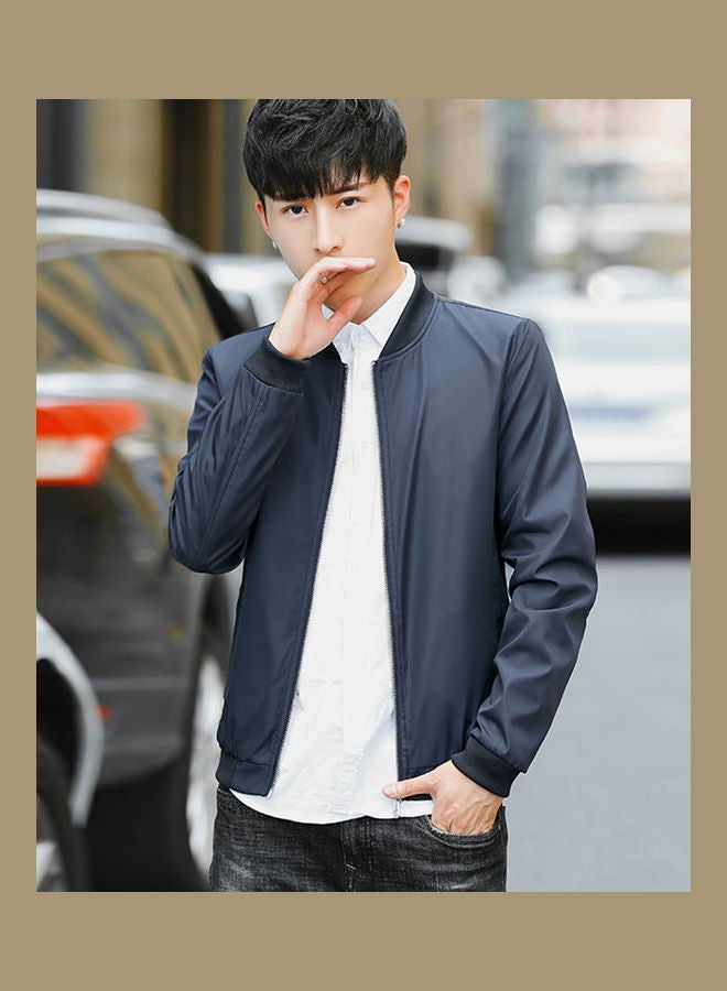 Solid Zip Up Baseball Jacket Black - Image 4