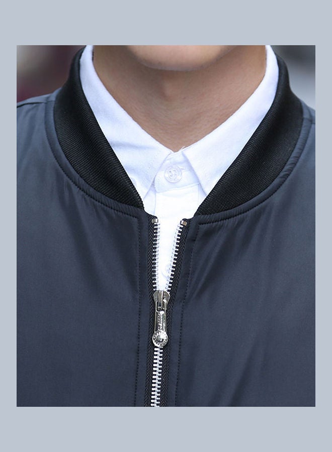 Solid Zip Up Baseball Jacket Black - Image 5