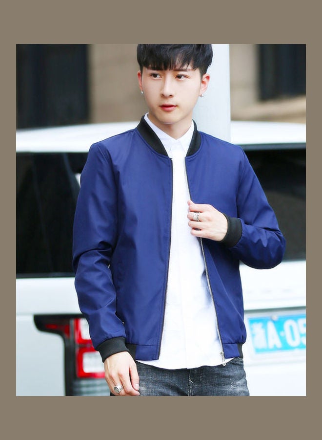 Colorblock Zip Up Baseball Jacket Navy Blue/Black - Image 1
